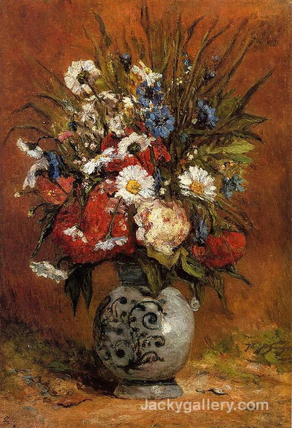 Daisies and Peonies in a Blue Vase by Paul Gauguin paintings reproduction